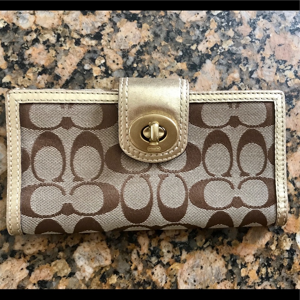 Coach Signature Long Gold Trim Wallet